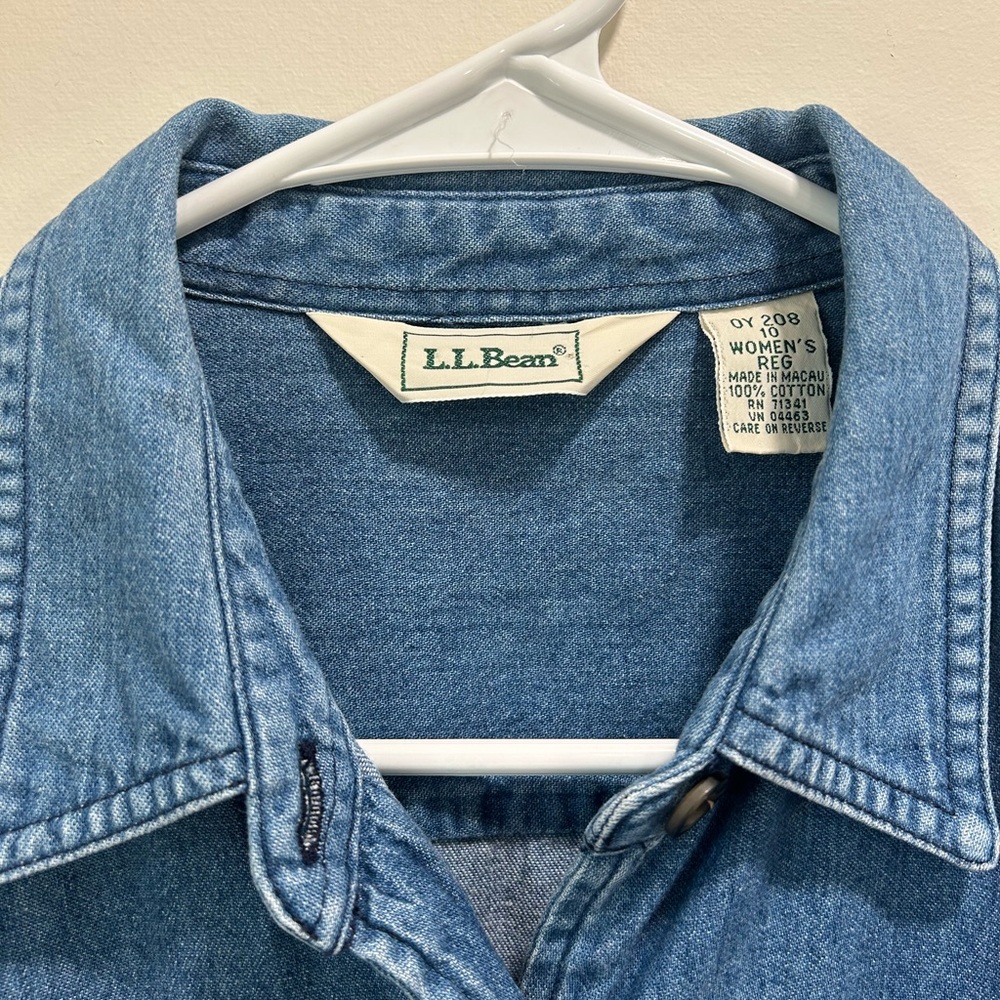 L.L. Bean Short Sleeve Denim Button-Front Midi Dress - Picture 3 of 7